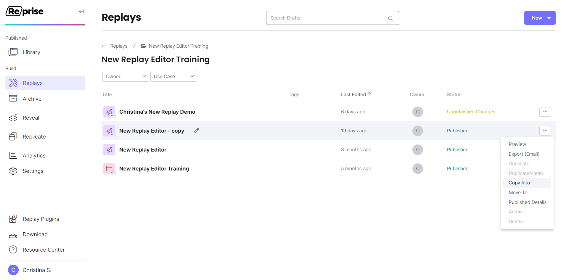 New Replay Editor- Copy Into – Reprise